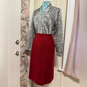 Vintage Rodier Paris Wool Red A-Line Skirt